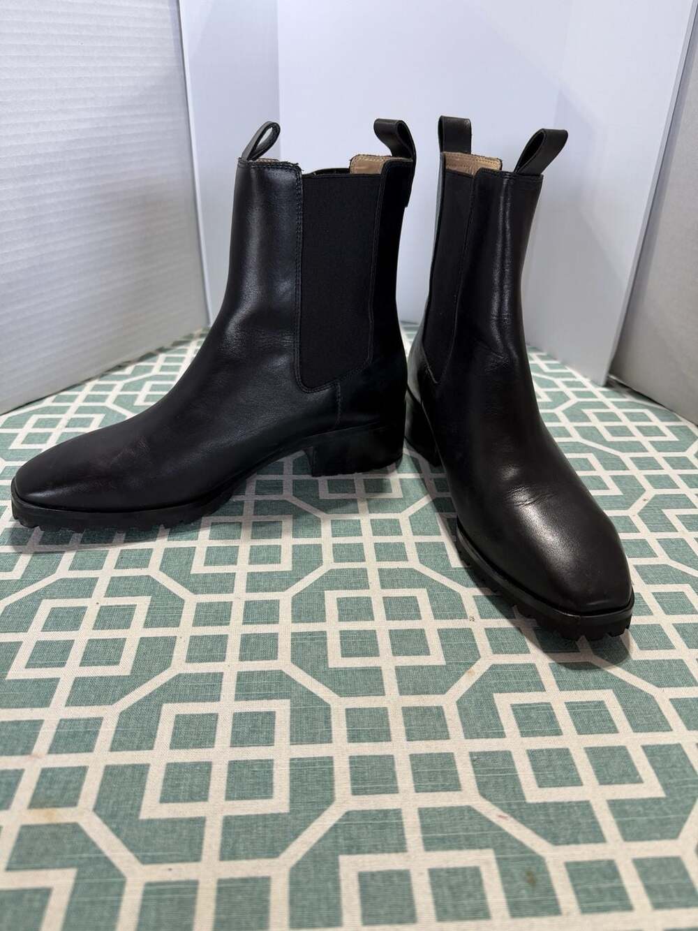 Ann Taylor Black Leather Chelsea Ankle Boots with Gold Hardware Detail